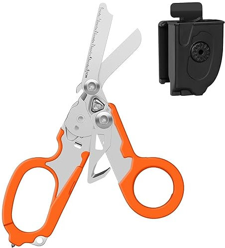 6 in 1 Raptor Response Notfallschere, Multitool-Zange, taktische Faltzange mit Bandschneider und Glasbrecher (Orange)