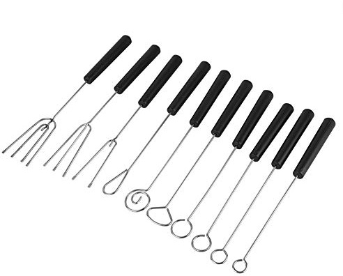 10Pcs Chocolate Dipping Set, Stainless Steel Dipping Fork Set, Cheese Fondue Forks Tools with Heat Insulation Handle, Roasting Sticks for Fruit Candy Cake