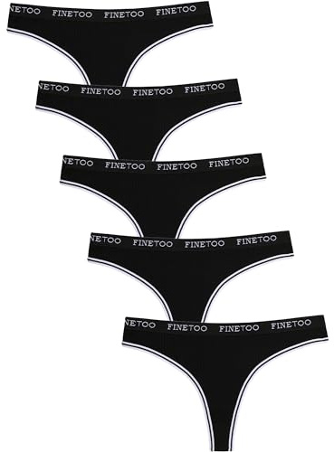 FINETOO 5er Pack String Tanga Damen Baumwolle mit Niedriger Leibhöhe Sportbund Thongs Unterhosen Frauen Bunte Streifen Mehrpack S-XL