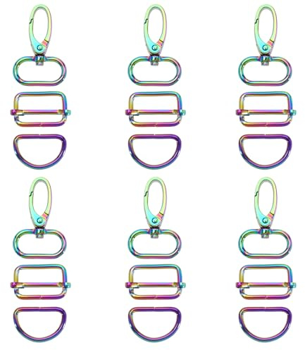 The Lord of the Tools 18-teilige Regenbogen-Drehhaken Schnallen Verschluss Set, Bunte Drehhaken mit D-Ringen Schiebeschnalle für Schlüsselanhängern Schlüsselbändern Hundehalsbändern Taschen