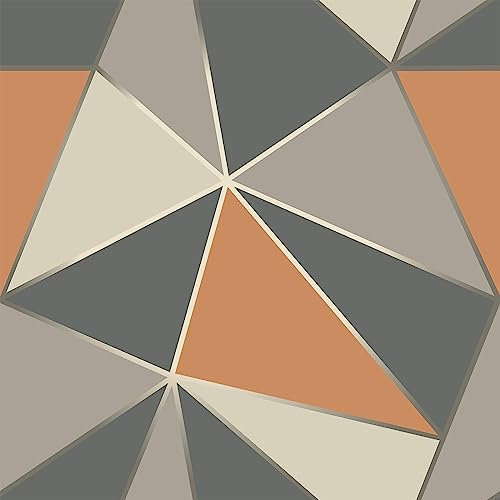 VEELIKE Papel Pintado Geometrico Abstracto Papel Autoadhesivo Pared Geometrico Naranja y Gris Moderno 44.5 cm × 300 cm Vinilo Adhesivo Muebles Habitacion Murales Decorativos Pared Salon Techo Cocina