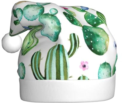 WURTON Chapeau de Père Noël unisexe avec imprimé cactus tropical, arbre et fleur, pour le Nouvel An, les vacances, Noël, les fêtes