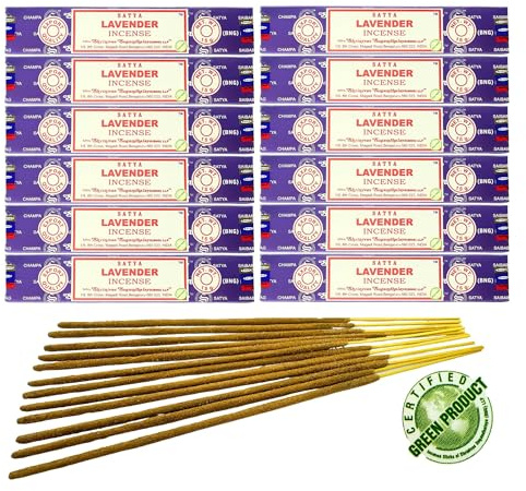 12x Räucherstäbchen Satya Verschiedene Düfte, 20cm | Insgesamt 120 Sticks (Lavendel)