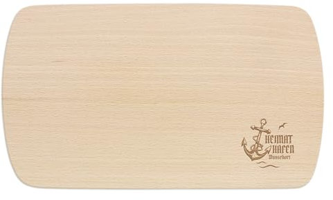 PrintPlanet® - Personalisiertes Holz-Frühstücksbrettchen mit Gravur - Schneidebrett mit Namen personalisiert - Motiv: Anker
