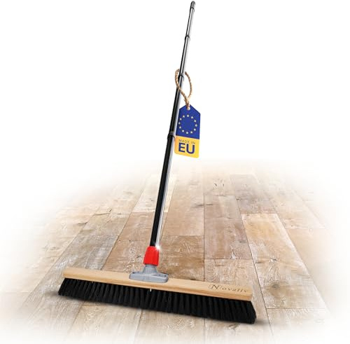 Novaliv Grand balai de 60 cm avec manche, poils synthétiques, avec manche, idéal comme balai d'atelier, de salle, balai industriel, balai d'intérieur, balai à cheveux, grand