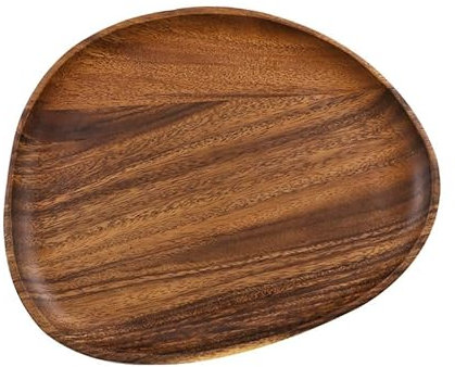 DHMBNTED Assiette en bois, bois d'acacia, assiette irrégulière, plateau à dessert, assiette froide, couverts