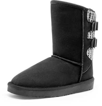 DREAM PAIRS Sweaty-buckle-k vadlång stövel unisex barn, Svart/grå, 5 Big Kid