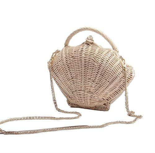 SUBLXPoten Strohtasche Muschelförmige Kette kleine Umhängetasche Rattan gewebt Ins Schulter tragbare Strandurlaub Strohtasche(Rattan)