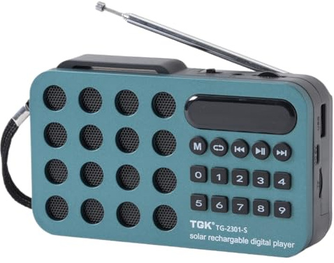 Altavoz LYEAA Bluetooth Inalámbrico con USB, Tarjeta TF, Reproductor de Radio FM, Batería Recargable Solar, Altavoz de Radio Digital, azul