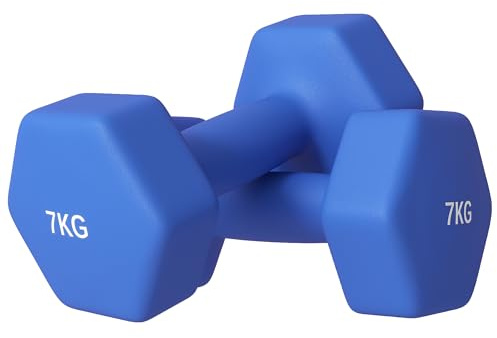 SPORTNOW Set di 2 Manubri Palestra 2x7 kg, Set Pesi Palestra Esagonali in Metallo e Neoprene con Impugnatura Antiscivolo, Allenamento Forza Fitness Casa per Uomini/Donne, Blu