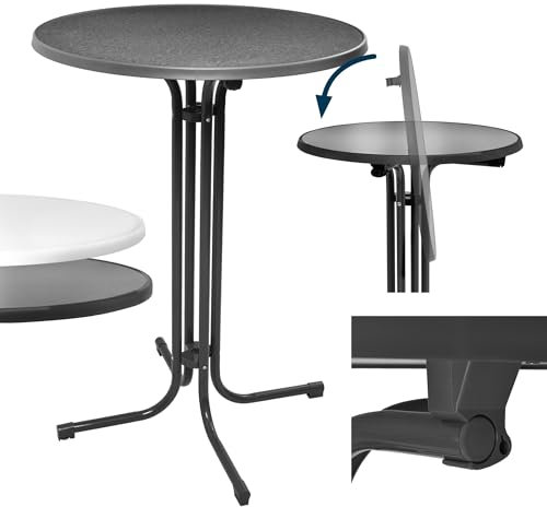 Beautissu 2er Set Stehtisch Grau klappbar Ø80cm Bellini – Stabiler Outdoor Bistrotisch Wetterbeständig höhenverstellbarer Fuß, leichte Montage Halterung vormontiert – Kratzfest Gastro Partytisch Rund