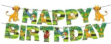Damoff König der Löwen Geburtstag Deko: Simba Geburtstag Banner, Girlande & Banner Set für Kindergeburtstag, Löwen Party Deko, Mehrfarbig, Baumwolle & Polyester, Rechteckig