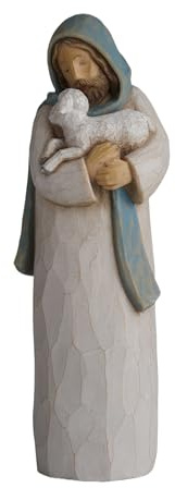 ShineOnAngel Good Shepherd Figurine 8 Jesus Statue with Lamb - Hand Painted Religious Gift Embrace His Hope Serie