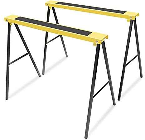 Folding Work Bench Foldable Trestles Saw Horse, 2Pcs Builders Trestle Heavy Duty Metal Leg Portable Saw Horse Non Slip Trestle Stands Work Support