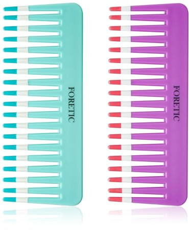 Foretic 2-Pack Wide-Tooth Anti-Static Comb Set-6.1inch Handle-Free Design, Suitable for Curly, Wet & Dry Hair, Portable Travel Detangling Comb (Purple+Blue)