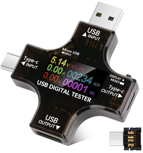 Fastsaw USB Tester Messgerät Typ-C- 2 in 1, DC 3,6–32 V, 0–8 A, Strommessgerät Voltmeter Digital Multimeter USB Tester IPS-Digital-LCD-Display, unterstützt Multimeter-Spannung