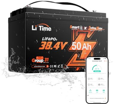 LiTime 36V 50Ah Group 31 LiFePO4 TM Batteri med Bluetooth för Båt | Group 31, Bluetooth, 50A BMS, Lågtemperaturskydd, Deep-Cycle, för Trollingmotorer, Båtar och Energilagring Hemma