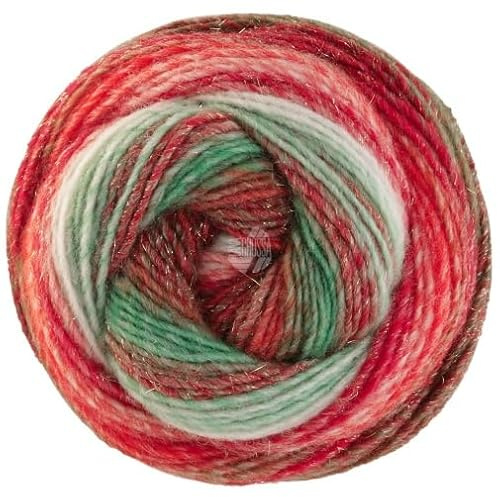 LANA GROSSA Christmas Edition Lurex | Dochtgarn mit Farbverlauf in weihnachtlichen Farben | Handstrickgarn aus 60% Schurwolle & 40% Polyacryl | 100g Wolle zum Stricken & Häkeln | 350m Garn FB 117