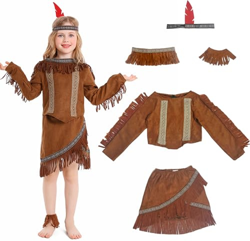 Karneval Kostüm Kinder Kostüm MäDchen Indianerin,Indianer Kostüm Kinder Mädchen Kostüme Fasching,Indianer Kostüm MäDchen Indianer Federn Kopfschmuck Für Karneval Faschingskostüme Kinder MäDchen (S)