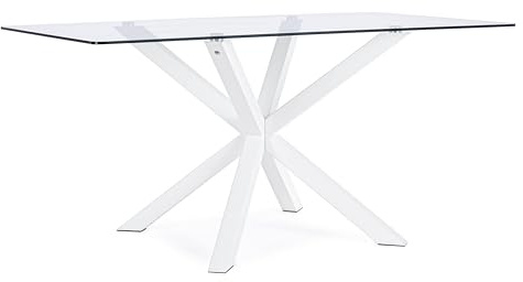 KONTE.DESIGN Tavolo rettangolare MAY in vetro, gamba incrociata acciaio bianco 160x90cm