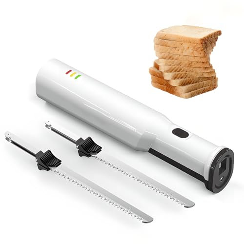 Couteau de Sculpture Électrique Couteau À Pain, Coupe-pain Rechargeable Sans Fil Et Trancheuse de Viande, avec 2 Lames en Acier Inoxydable Et Bouton de Verrouillage de Sécurité, Des Lames de Scie Alte