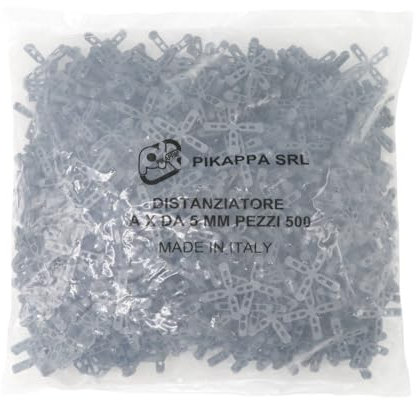 Pikappa 653 Distanziatore a croce da 5 mm per piastrelle e rivestimenti. Colore Grigio. Sacchetto da 500 pezzi