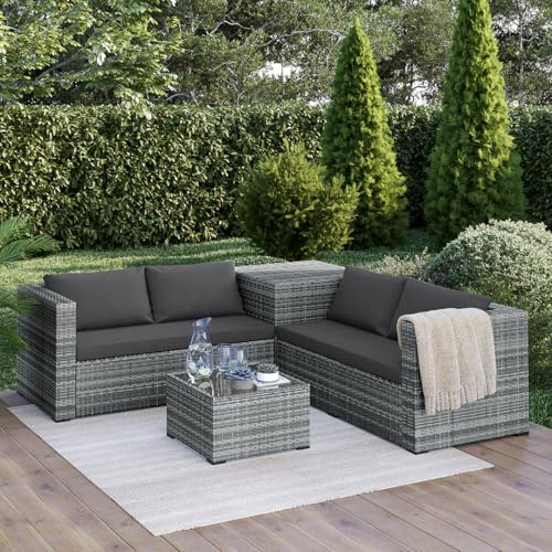 STEELSØN Veloria Rattan Gartenmöbel Set 4-TLG, Grau/Anthrazit, 4 Personen