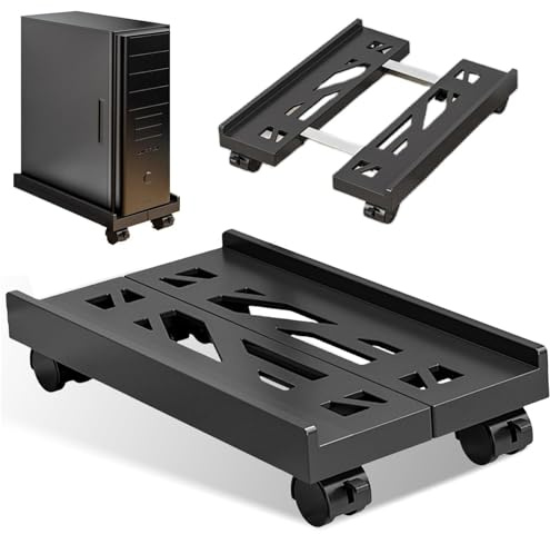 GOMETY soporte, soporte para PC móvil, ancho universal ajustable, soporte para CPU de 4 ruedas, soporte para torre, carro debajo del escritorio, ruedas bloqueables