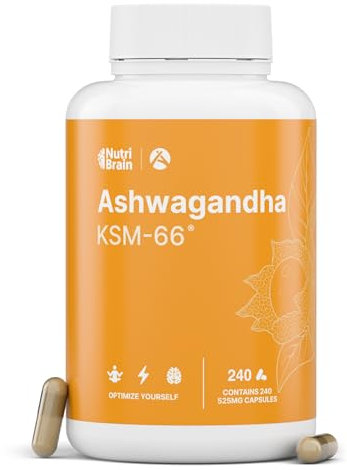 Ashwagandha KSM-66® | 9000mg de Planta | 240 Cápsulas | 15:1 Extracto Concentrado Puro | Menos Estrés, Ansiedad, Más Energía y Sueño Reparador | Regula el Cortisol | 5% Withanólidos, 600mg de Extracto