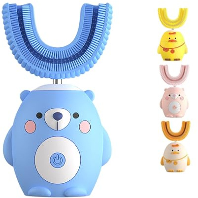 Forme de U Brosse à Dents Électrique Enfants, Brossage Complet 360 ° Rechargeable Étanche Brosse à Dents Automatique Tête en Silicone 6 Modes de Nettoyage convient aux enfants de 2 à 12 ans