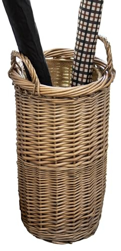 Darthome Willow Umbrella Stand 21x44x21cm Antique Wash Wicker Hessian Lining Brolly Walking Stick Storage