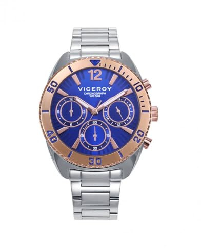 Viceroy Reloj Mujer 401292-35 – Cronógrafo con Caja Bicolor Acero e IP Rosa, Esfera Azul, Movimiento de Cuarzo, Brazalete de Acero, 38mm, 5 ATM
