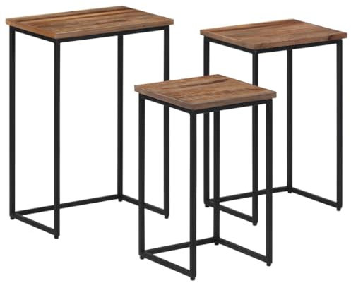 Gecheer Satztische 3 STK. Massivholz Teak, Couchtisch Beistelltisch für Wohnzimmer, Schlafzimmer Nachttisch, Kaffeetisch Sofatisch Wohnzimmertisch