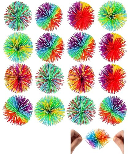 PcvGef 16 Stück Wuschelball 6.5cm, Anti Stress Ball, Bunte Gummibälle, Sensorische Spielbälle für Stressabbau, Outdoor Spielzeug Bälle