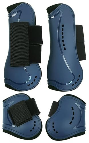 Merauno® Set von 4 Gaiters, Klassische, robuste PU Hard Shell mit elastischen Haken- und Schleifenverschlussgurten, Tendonstiefel, atmungsaktive Löcher zum Springen, Reiten, Events (L, Navy)