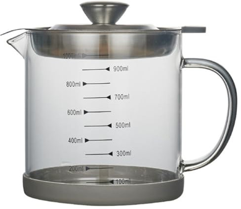 Healifty Recipiente Para Grasa De Cocina 1000 Ml De Vidrio Con Colador Metálico De Malla Fina Acero Inoxidable Práctico Para Almacenamiento y Filtrado De Aceite, Freír y Guardar Grasa