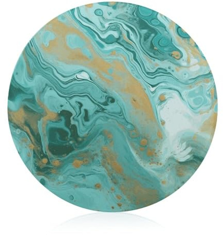 Tabla de cortar de vidrio de 8 x 8 pulgadas, tabla de cortar de mármol verde azulado y dorado con pies antideslizantes, tablas de cortar redondas para cocina, resistentes al calor, pequeñas tablas de