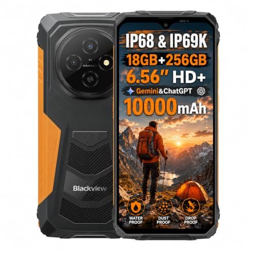 Blackview Fort 1 AI Smartphone Resistente, IA Mágico Editor de Fotos, 18GB+256GB, Batería 10000mAh, 16MP+8MP, 6.56'' HD+, Resistencia IP68 IP69K Antigolpes Teléfono, Android 15, Dual SIM, NFC Naranja