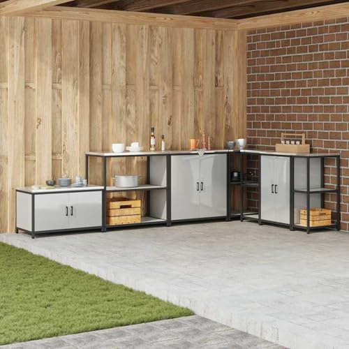 Gecheer 90 x 50 x 92 cm Silver Galvanised Steel Modular Storage Cabinet - Indoor/Outdoor Use, Heat Resistant, Easy Assembly Model874959