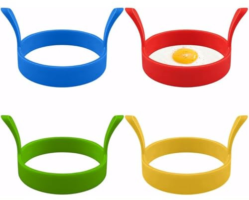 Pence & Moon Collective 4 Pcs Egg Rings for Frying, Fried Egg Ring, Pancake Mould, Non Stick Frying Silicone Egg Rings for Saucepan Frying Perfect Fried Eggs Mcmuffin Crumpets