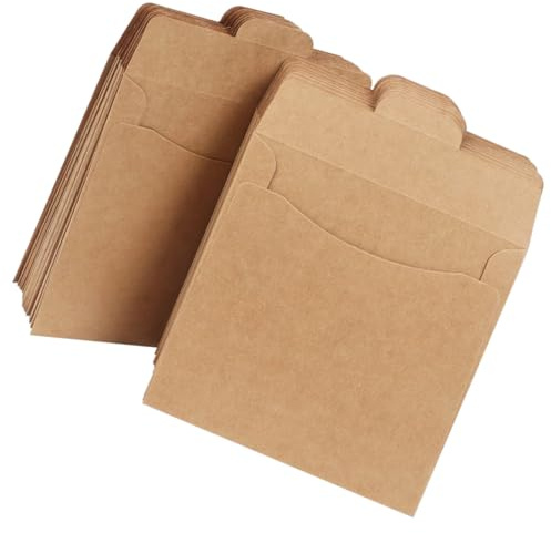 CALLARON 50 piezas Unidades Sobres Kraft para CD Marrón Resistente Bolsas de Almacenamiento Transpirables y Reutilizables para Embalaje y Envío Seguro de Tarjetas y