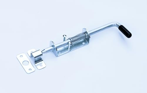 UHRIG Pestillo de resorte para puerta galvanizado, pestillo de puerta, cerrojo de perno, cierre de pestillo, tope para puerta de jardín (pestillo con muelle, placa base de 35 mm de ancho)