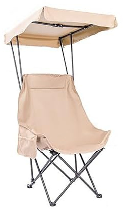 Silla sombrilla de playa con toldo, capacidad de 150 kg, resistente al sol UV, fácil de limpiar, bolsillos laterales de almacenamiento, perfecta para jardines y uso al aire libre (caqui)