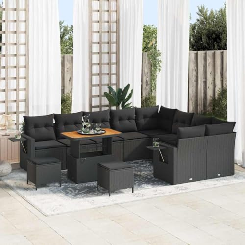 Frdhee Lounge Möbel Outdoor Sofagarnitur,Garten-Sofa-Set mit Kissen 12 pcs Schwarz 90 x 55 x 71 cm,Eckbankgruppe für Innen und Außen