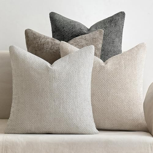 MIULEE Kissenbezug 50x50 cm Chenille Sofakissen 4er Set Grau Dekokissen | Zierkissen für Wohnzimmer Schlafzimmer Kinder Büro Deko Bezug Sofakissenbezug Weicher Couchkissen