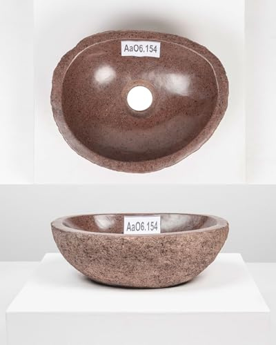 wohnfreuden Flussstein - Lavabo da appoggio, 30 cm, ovale, colore: grigio naturale, per bagno, massiccio, durevole, pezzo unico