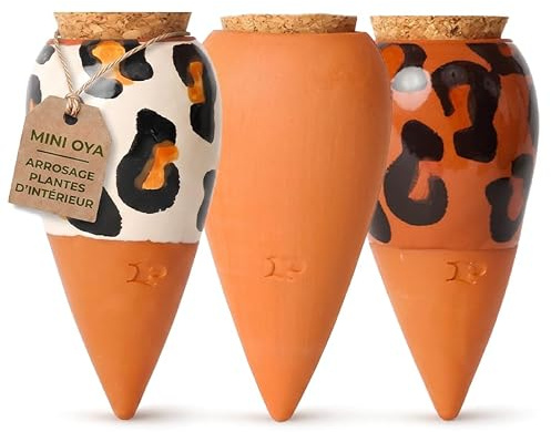 Pepin | 3X Mini Ollas | Oyas A Planter Terre Cuite | Arrosage Automatique et Ecologique pour Plante d'Intérieur et d'Extérieur | Système d'Irrigation Naturel | Mini Oyas Terracotta - 12cl léopard