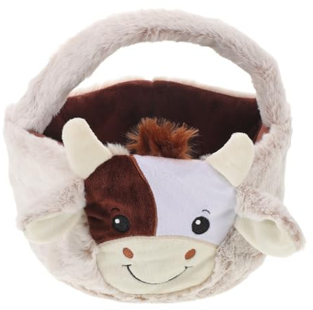 Healifty Canasta de Pascua para Pequeños de Peluche con Diseño de Vaca, Cesta Suave y Ligera para Búsqueda de Huevos y Decoración Infantil, 1 Unidad