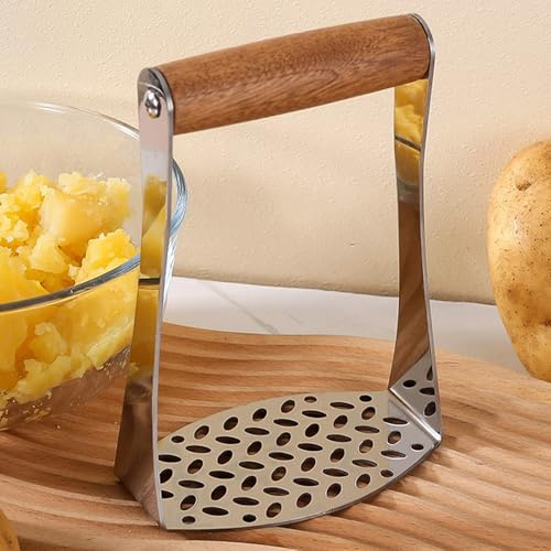 Heavy Duty Potato Masher, Premium Stainless Steel Masher for Kitchen, Smooth Mash for Potatoes, Pumpkins, Carrots, Ergonomic Handle & Rust-Resistant for Home Cooking & Baking