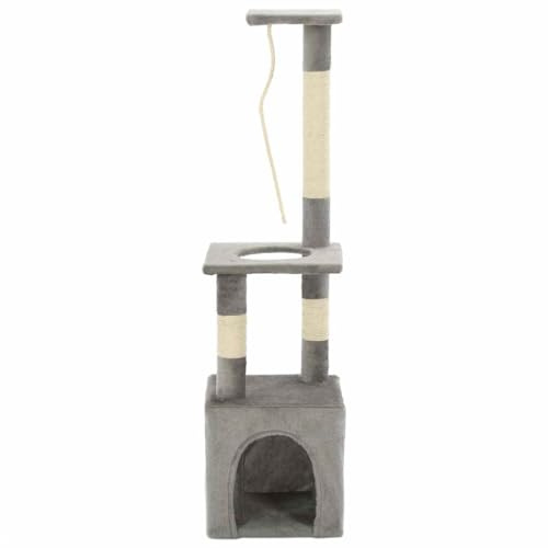Owoxanthellate Arbre à chat - 109 cm - Gris - Arbre à grimper stable avec colonnes à gratter en sisal, niche douillette confortable, plateforme d'observation et corde de jeu pour chats d'intérieur